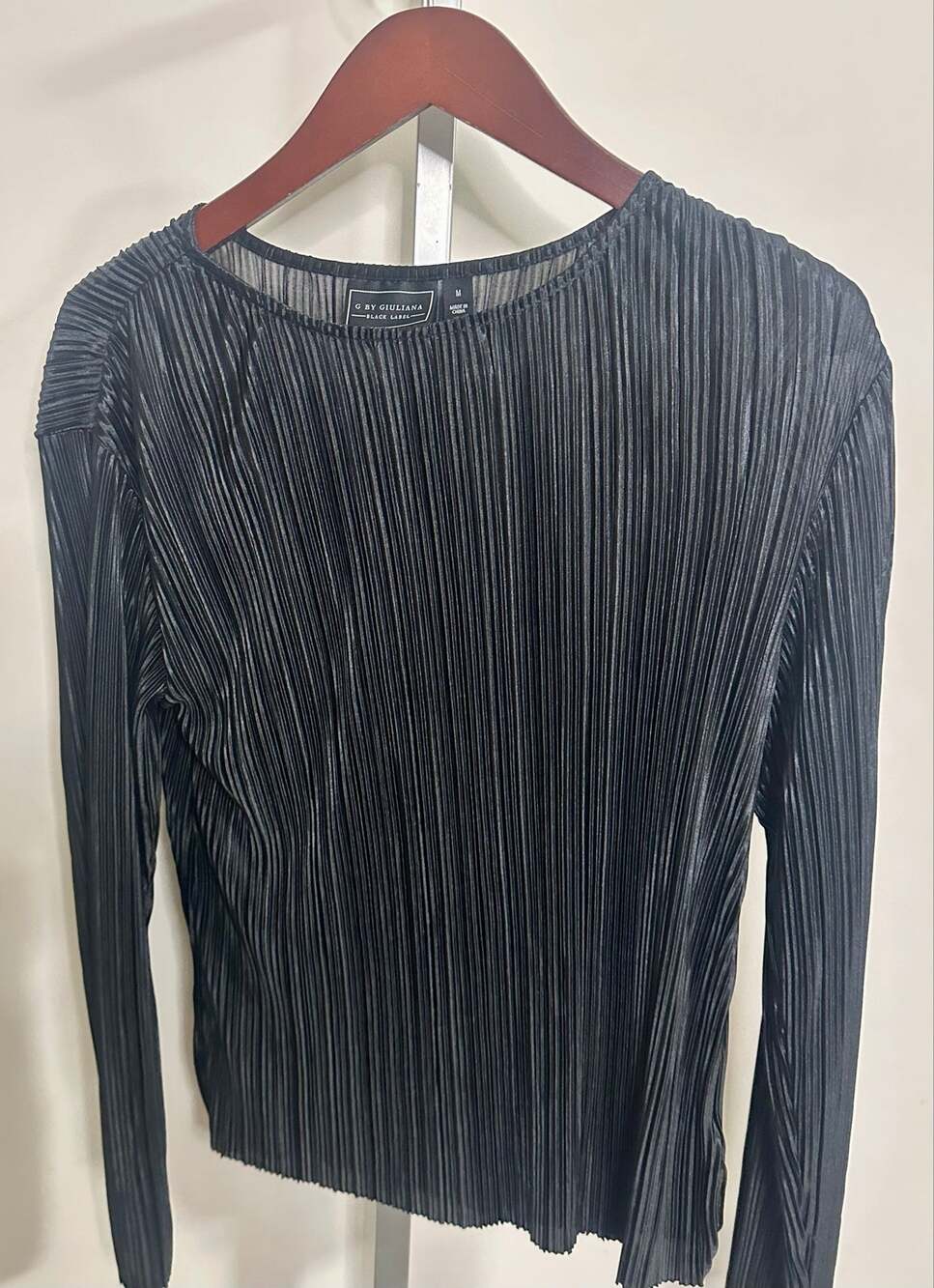 G by Giuliana Women's Black Label Pleated Long Sleeve Blouse Medium Sz Med New